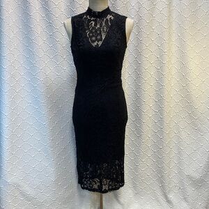 Enfocus Studio size 4 Elegant Black Lace Midi Dress stretch dressy evening event